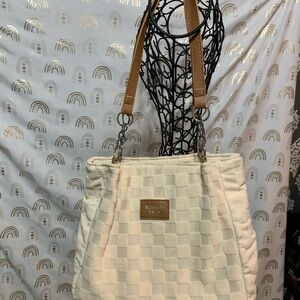 MK type Checkered Cream and Tan Shoulder Bag, not Michael Kors.